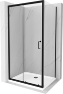 Mexen Apia sprchovací kút posuvný 90 x 80 cm, transparentný, čierny + vanička Flat, biela- 840-090-080-70-00-4010B