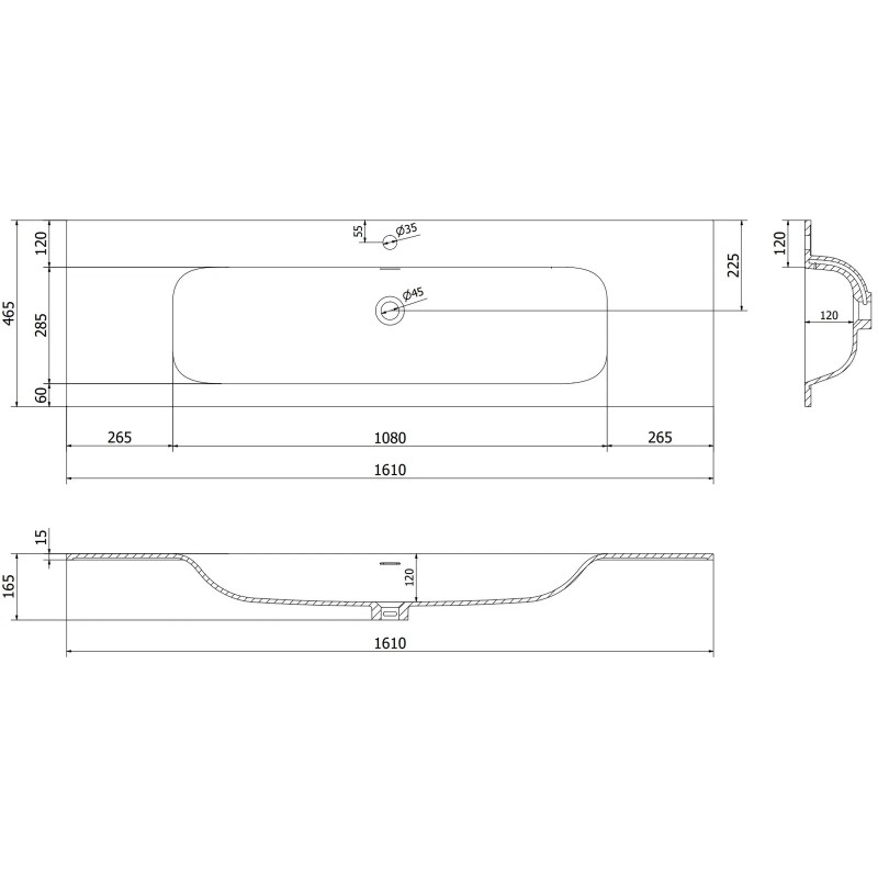 Mexen Orio kúpeľňová skrinka 160 cm s umývadlom Vela, 1 zásuvka, čierny lesk/čierny mat - 91A10-16023-1-BF70-W23M71