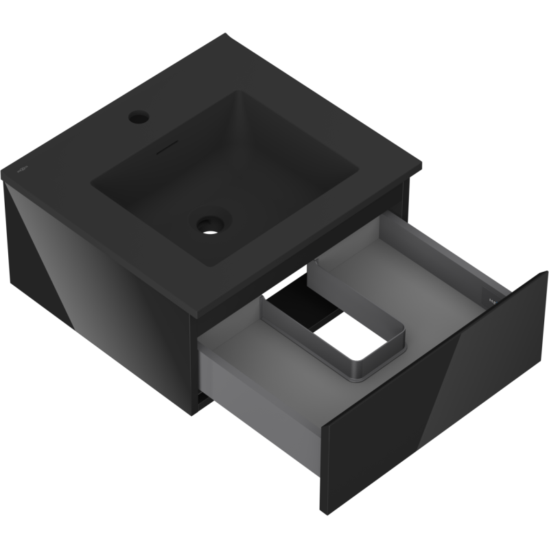 Mexen Orio kúpeľňová skrinka 50 cm s umývadlom Otis, 1 zásuvka, čierny lesk/čierny mat - 91A10-05023-1-BF70-W18M71