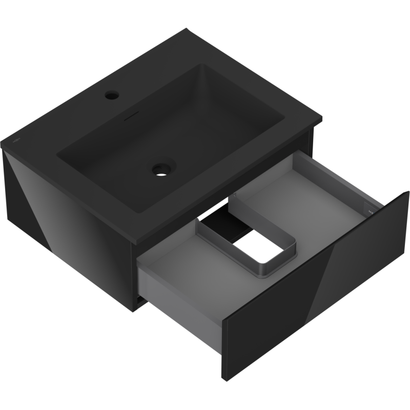 Mexen Orio kúpeľňová skrinka 60 cm s umývadlom Otis, 1 zásuvka, čierny lesk/čierny mat - 91A10-06023-1-BF70-W18M71