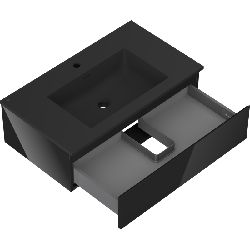 Mexen Orio kúpeľňová skrinka 80 cm s umývadlom Otis, 1 zásuvka, čierny lesk/čierny mat - 91A10-08023-1-BF70-W18M71