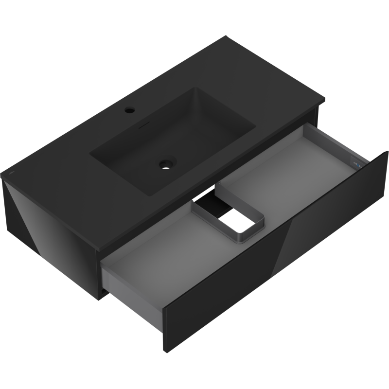 Mexen Orio kúpeľňová skrinka 100 cm s umývadlom Otis, 1 zásuvka, čierny lesk/čierny mat - 91A10-10023-1-BF70-W18M71