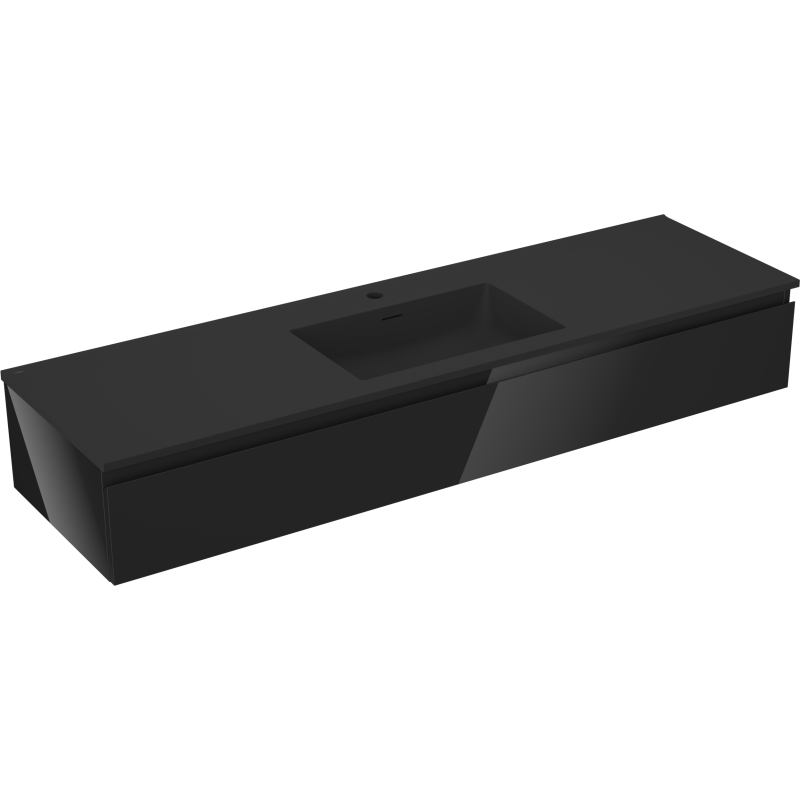 Mexen Orio kúpeľňová skrinka 160 cm s umývadlom Otis, 1 zásuvka, čierny lesk/čierna mat - 91A10-16023-1-BF70-W18M71