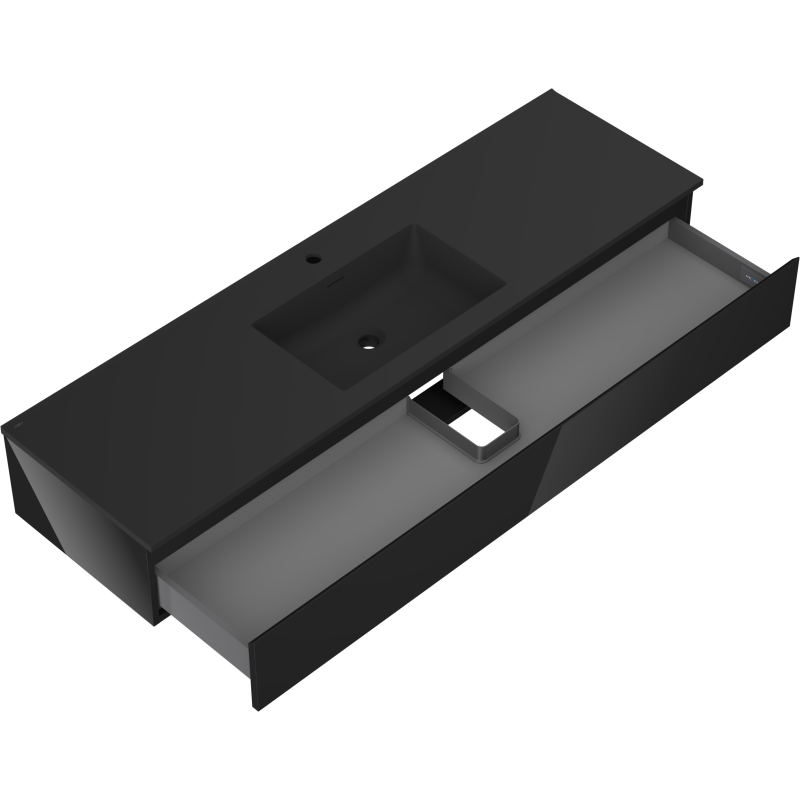 Mexen Orio kúpeľňová skrinka 160 cm s umývadlom Otis, 1 zásuvka, čierny lesk/čierna mat - 91A10-16023-1-BF70-W18M71