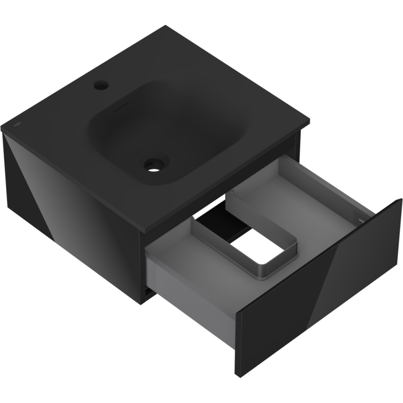 Mexen Orio kúpeľňová skrinka 50 cm s umývadlom Vela, 1 zásuvka, čierny lesk/čierny mat - 91A10-05023-1-BF70-W23M71