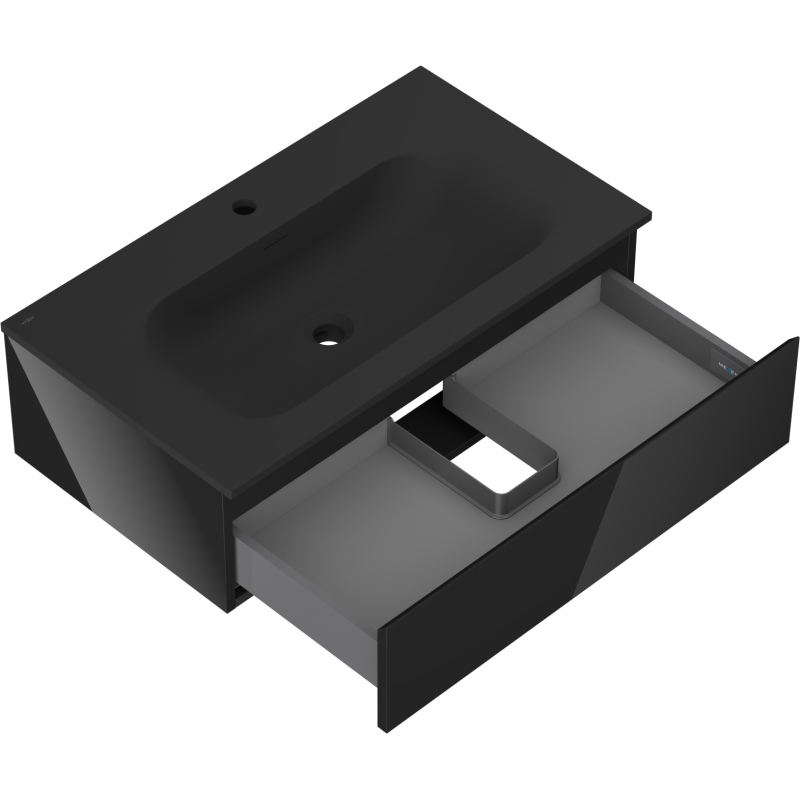 Mexen Orio kúpeľňová skrinka 80 cm s umývadlom Vela, 1 zásuvka, čierny lesk/čierny mat - 91A10-08023-1-BF70-W23M71
