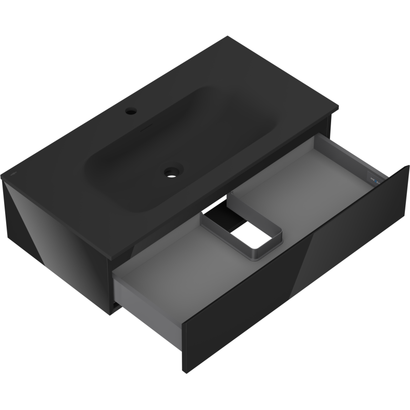 Mexen Orio kúpeľňová skrinka 90 cm s umývadlom Vela, 1 zásuvka, čierny lesk/čierny mat - 91A10-09023-1-BF70-W23M71