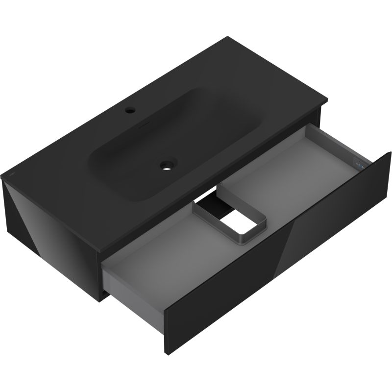 Mexen Orio kúpeľňová skrinka 100 cm s umývadlom Vela, 1 zásuvka, čierna lesk/čierna mat - 91A10-10023-1-BF70-W23M71