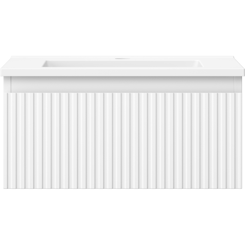 Mexen Rivel kúpeľňová skrinka 50 cm s umývadlom Otis, 1 zásuvkou, drážkovaná, biela matná - 91A20-05023-1-BF01-W18M01