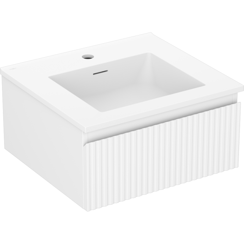 Mexen Rivel kúpeľňová skrinka 50 cm s umývadlom Otis, 1 zásuvkou, drážkovaná, biela matná - 91A20-05023-1-BF01-W18M01