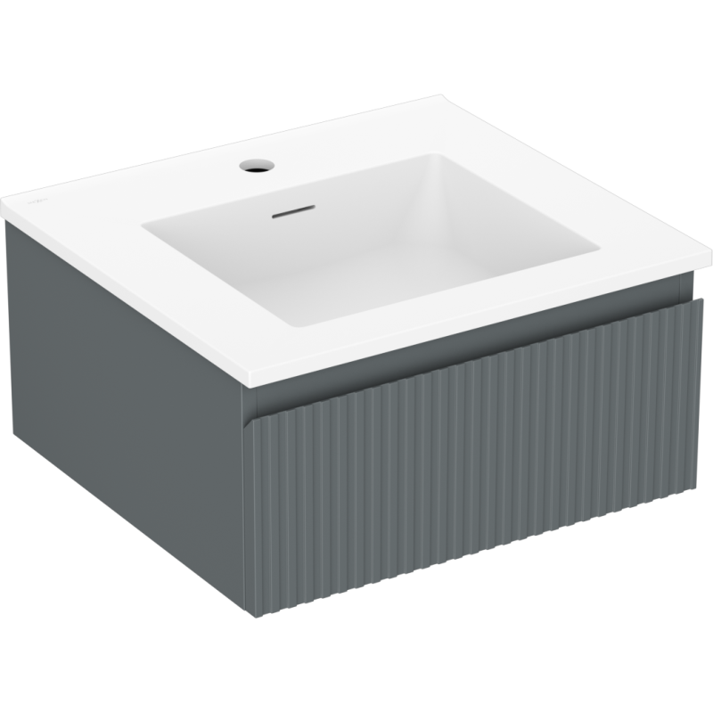 Mexen Rivel kúpeľňová skrinka 50 cm s umývadlom Otis, 1 zásuvka, ryhovaná, grafit mat/biela mat - 91A20-05023-1-BF66-W18M01