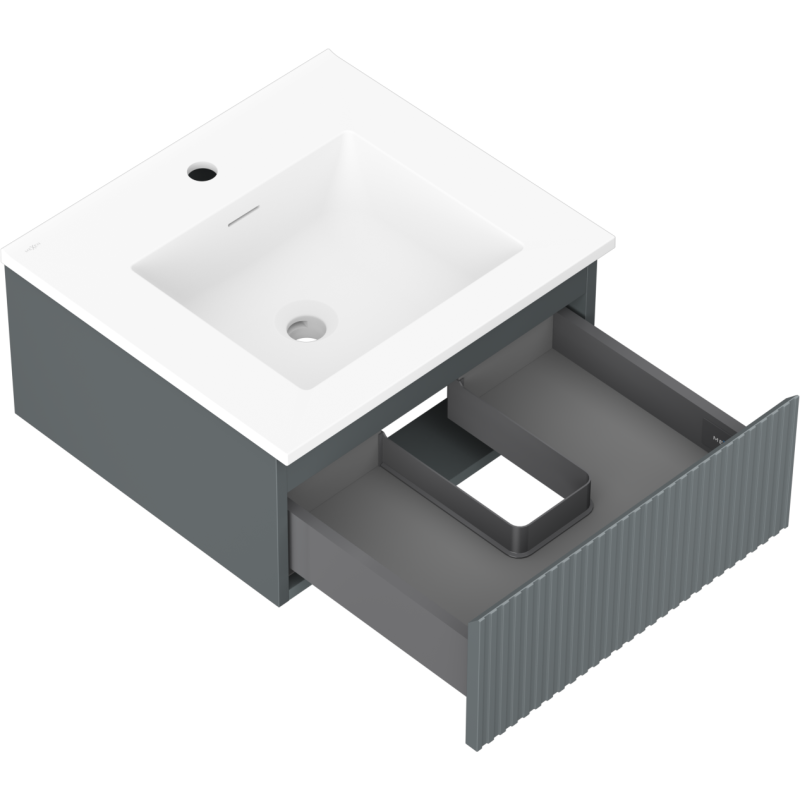 Mexen Rivel kúpeľňová skrinka 50 cm s umývadlom Otis, 1 zásuvka, ryhovaná, grafit mat/biela mat - 91A20-05023-1-BF66-W18M01