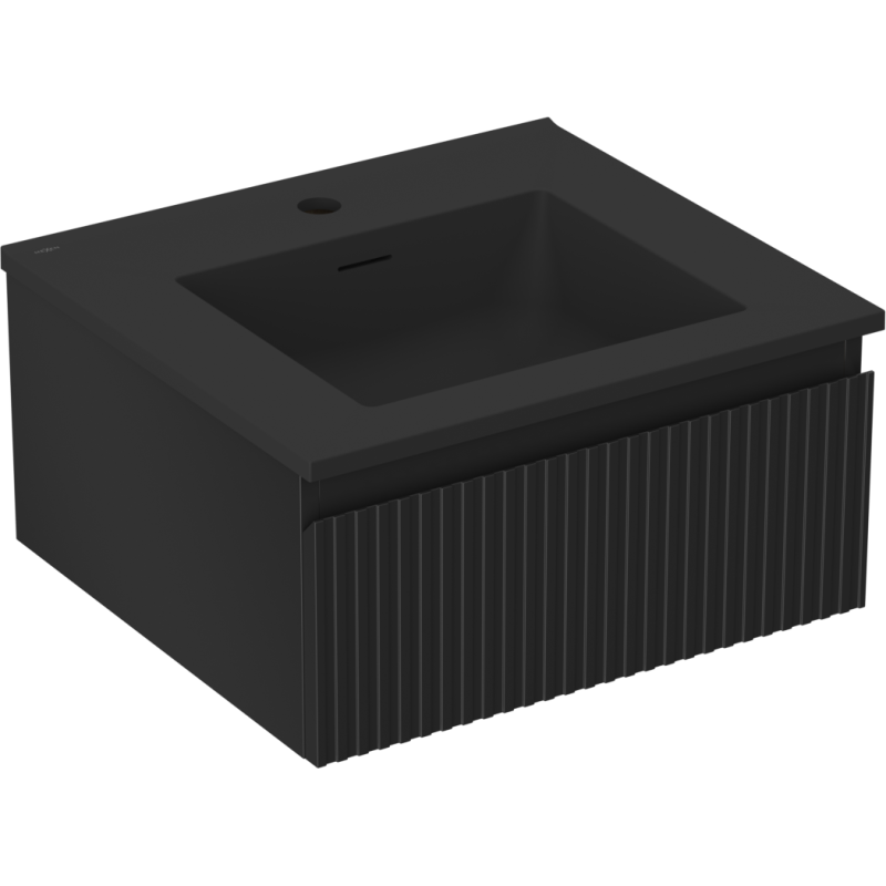 Mexen Rivel kúpeľňová skrinka 50 cm s umývadlom Otis, 1 zásuvka, ryhovaná, čierny mat - 91A20-05023-1-BF71-W18M71