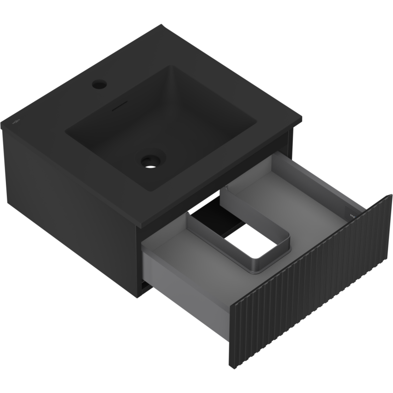Mexen Rivel kúpeľňová skrinka 50 cm s umývadlom Otis, 1 zásuvka, ryhovaná, čierny mat - 91A20-05023-1-BF71-W18M71