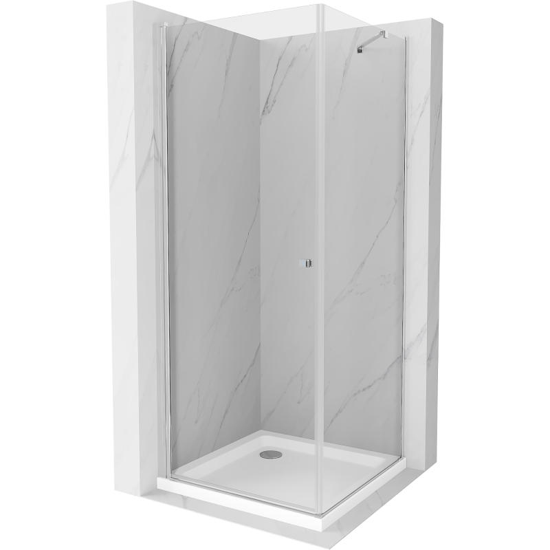 Mexen Pretoria sprchový kút s otváracími dverami 80 x 80 cm, transparentný, chróm + vanička Flat - 852-080-080-01-00-4010