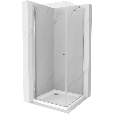 Mexen Pretoria sprchový kút s otváracími dverami 80 x 80 cm, transparentný, chróm + vanička Flat - 852-080-080-01-00-4010
