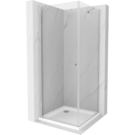 Mexen Pretoria sprchovací kút otvárací 90 x 90 cm, transparentný, chróm + vanička Flat - 852-090-090-01-00-4010