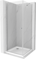 Mexen Pretoria sprchovací kút otvárací 90 x 90 cm, transparentný, chróm + vanička Flat - 852-090-090-01-00-4010