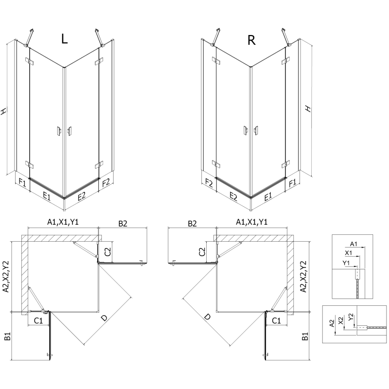 Mexen Mist-H Duo sprchová kabína s ľavým otváraním 115 x 95 cm, transparentná, brúsená meď - 8A5-115L-095P-65-00