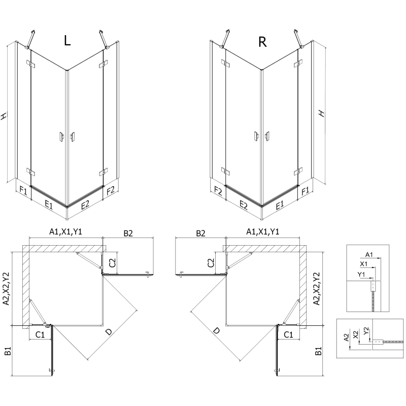 Mexen Mist-H Duo sprchová kabína otočná pravá 115 x 120 cm, transparentná, brúsená meď - 8A5-115L-120P-65-00