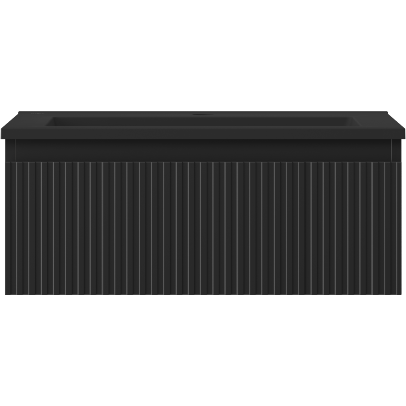 Mexen Rivel kúpeľňová skrinka 60 cm s umývadlom Otis, 1 zásuvka, drážkovaná, čierna matná - 91A20-06023-1-BF71-W18M71