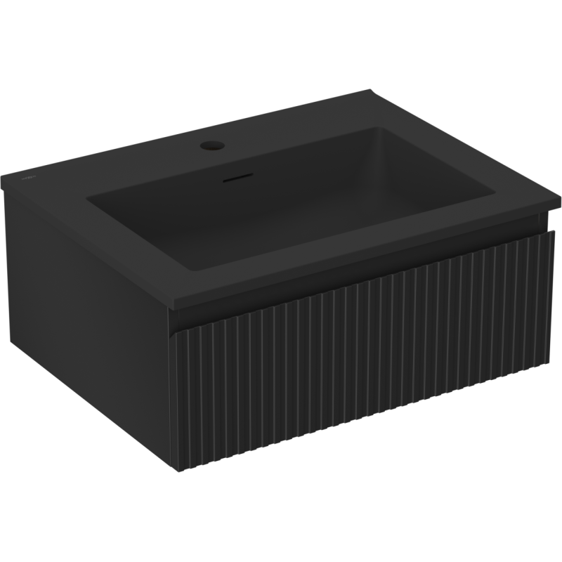 Mexen Rivel kúpeľňová skrinka 60 cm s umývadlom Otis, 1 zásuvka, drážkovaná, čierna matná - 91A20-06023-1-BF71-W18M71