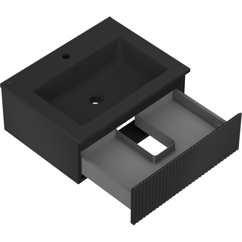 Mexen Rivel kúpeľňová skrinka 60 cm s umývadlom Otis, 1 zásuvka, drážkovaná, čierna matná - 91A20-06023-1-BF71-W18M71