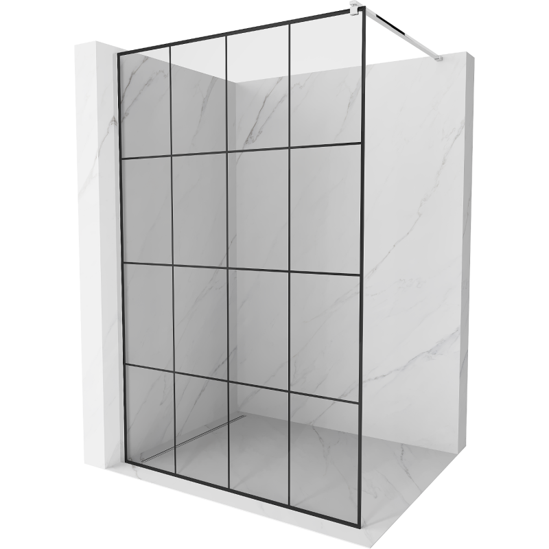 Mexen Kioto sprchová stena Walk-in 130 x 200 cm, čierna mriežka 8 mm, chróm - 800-130-101-01-77