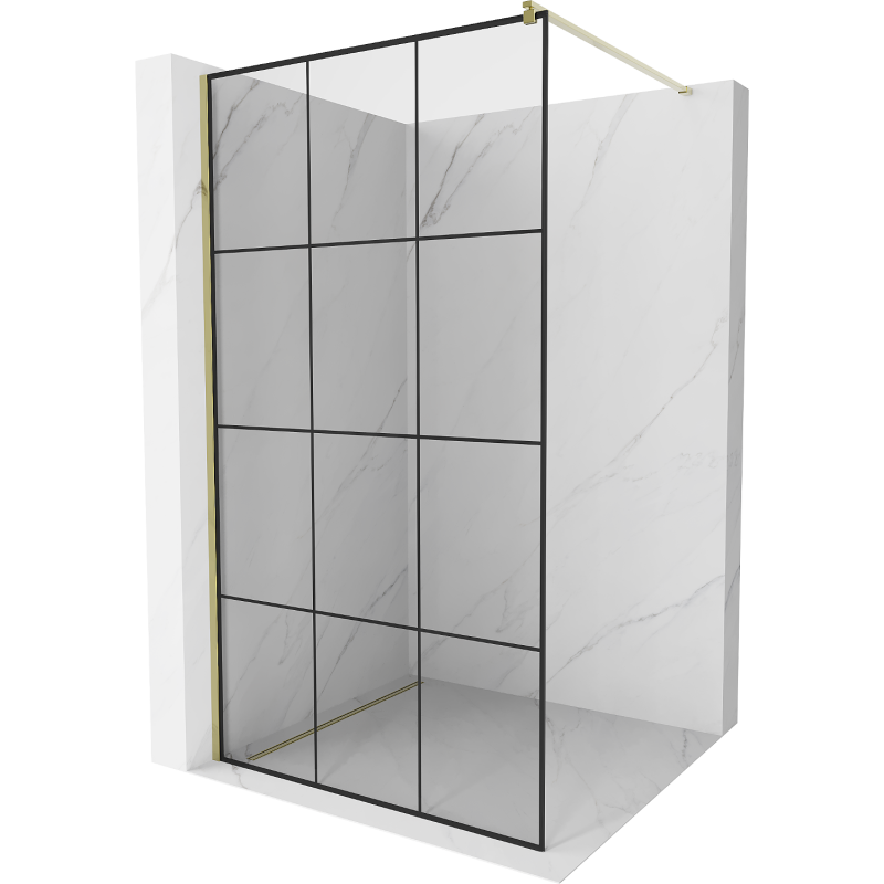 Mexen Kioto sprchová stena Walk-in 120 x 200 cm, čierna mriežka 8 mm, zlatá - 800-120-101-50-77