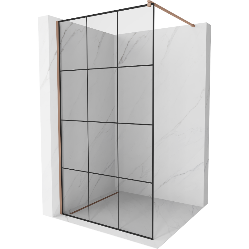 Mexen Kioto sprchová stena Walk-in 100 x 200 cm, čierna mriežka 8 mm, ružové zlato - 800-100-101-60-77