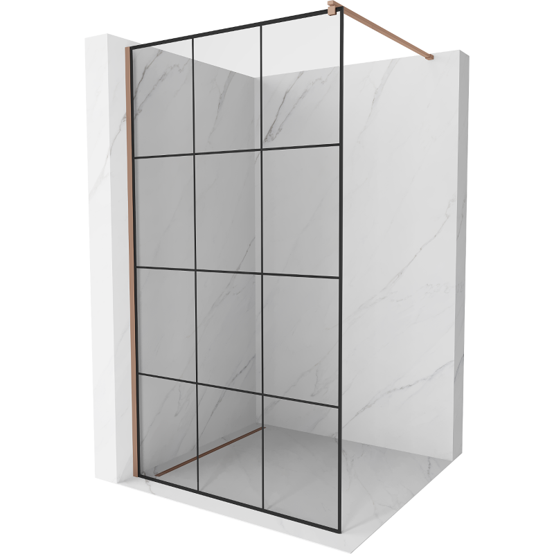 Mexen Kioto sprchová stena Walk-in 110 x 200 cm, čierna mriežka 8 mm, ružové zlato - 800-110-101-60-77