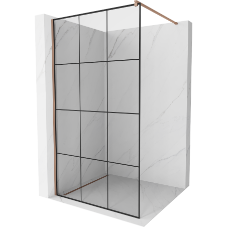 Mexen Kioto sprchová stena Walk-in 110 x 200 cm, čierna mriežka 8 mm, ružové zlato - 800-110-101-60-77