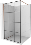 Mexen Kioto sprchová stena Walk-in 110 x 200 cm, čierna mriežka 8 mm, ružové zlato - 800-110-101-60-77