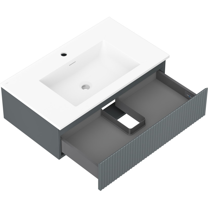 Mexen Rivel kúpeľňová skrinka 80 cm s umývadlom Otis, 1 zásuvka, ryhovaná, grafit mat/biela mat