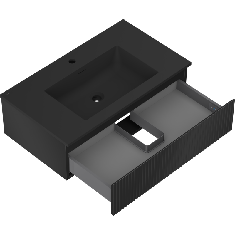 Mexen Rivel kúpeľňová skrinka 80 cm s umývadlom Otis, 1 zásuvka, ryhovaná, čierna matná - 91A20-08023-1-BF71-W18M71