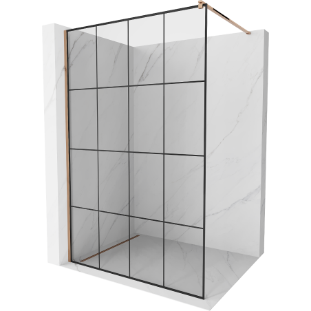 Mexen Kioto sprchová stena Walk-in 140 x 200 cm, čierna mriežka 8 mm, ružové zlato - 800-140-101-60-77