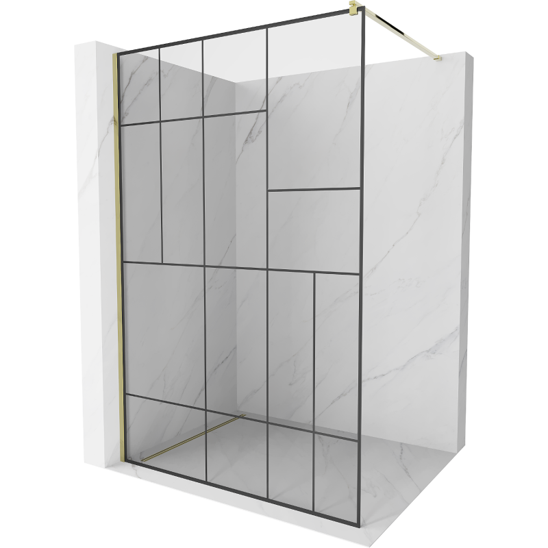 Mexen Kioto sprchová stena Walk-in 70 x 200 cm, čierny vzor 8 mm, zlatá - 800-070-101-50-78