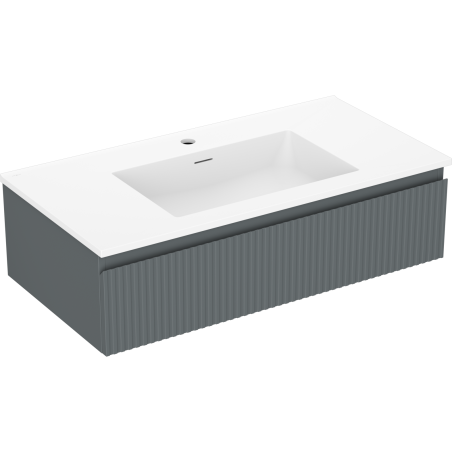 Mexen Rivel kúpeľňová skrinka 90 cm s umývadlom Otis, 1 zásuvka, ryhovaná, grafit mat/biela mat - 91A20-09023-1-BF66-W18M01