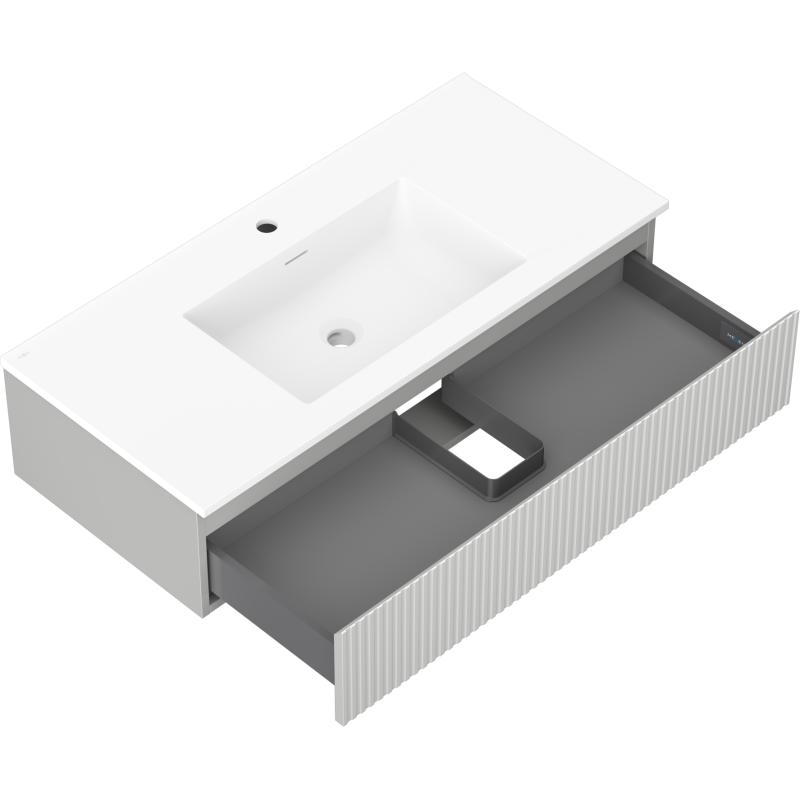 Mexen Rivel kúpeľňová skrinka 100 cm s umývadlom Otis, 1 zásuvka, ryhovaná, šedá matná/biela matná - 91A20-10023-1-BF62-W18M01