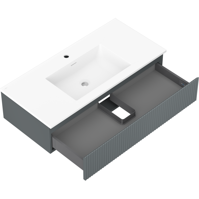 Mexen Rivel kúpeľňová skrinka 100 cm s umývadlom Otis, 1 zásuvka, ryhovaná, grafit mat/biela mat - 91A20-10023-1-BF66-W18M01