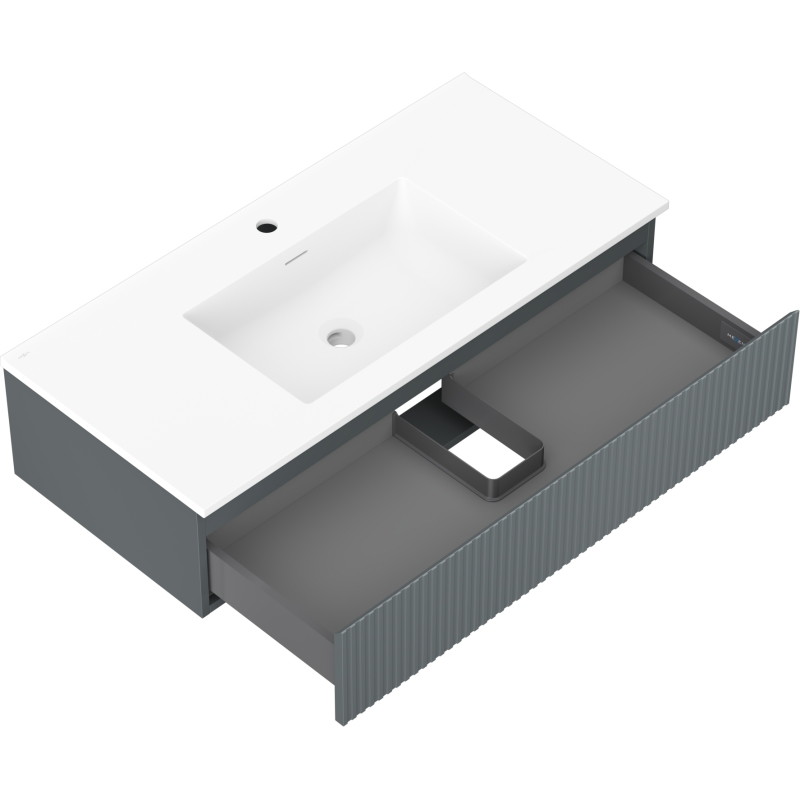 Mexen Rivel Kúpeľňová skrinka 100 cm s umývadlom Otis, 1 zásuvka, ryhovaná, grafit mat/biela mat