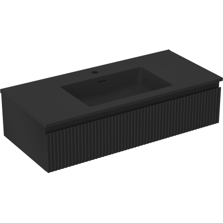 Mexen Rivel kúpeľňová skrinka 100 cm s umývadlom Otis, 1 zásuvka, ryhovaná, čierna matná - 91A20-10023-1-BF71-W18M71