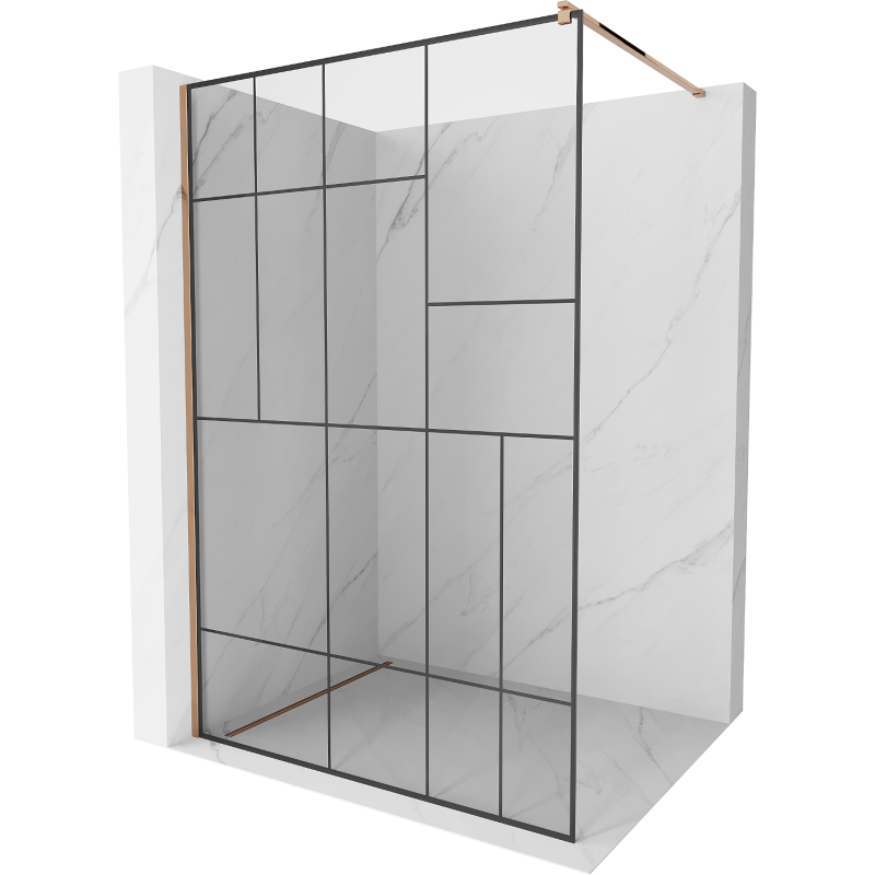 Mexen Kioto sprchová stena Walk-in 100 x 200 cm, čierny vzor 8 mm, ružové zlato - 800-100-101-60-78