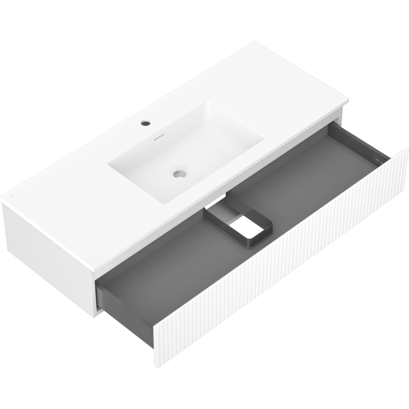 Mexen Rivel kúpeľňová skrinka 120 cm s umývadlom Otis, 1 zásuvka, ryhovaná, biela matná - 91A20-12023-1-BF01-W18M01