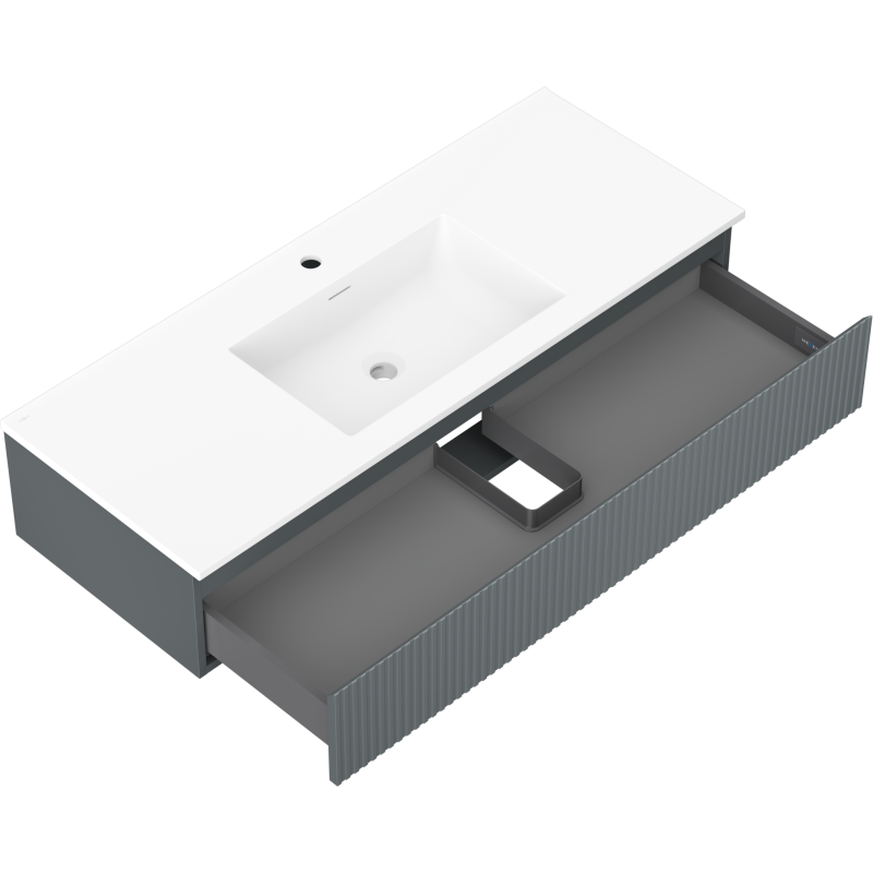 Mexen Rivel kúpeľňová skrinka 120 cm s umývadlom Otis, 1 zásuvka, ryhovaná, grafitová matná/biela matná -
