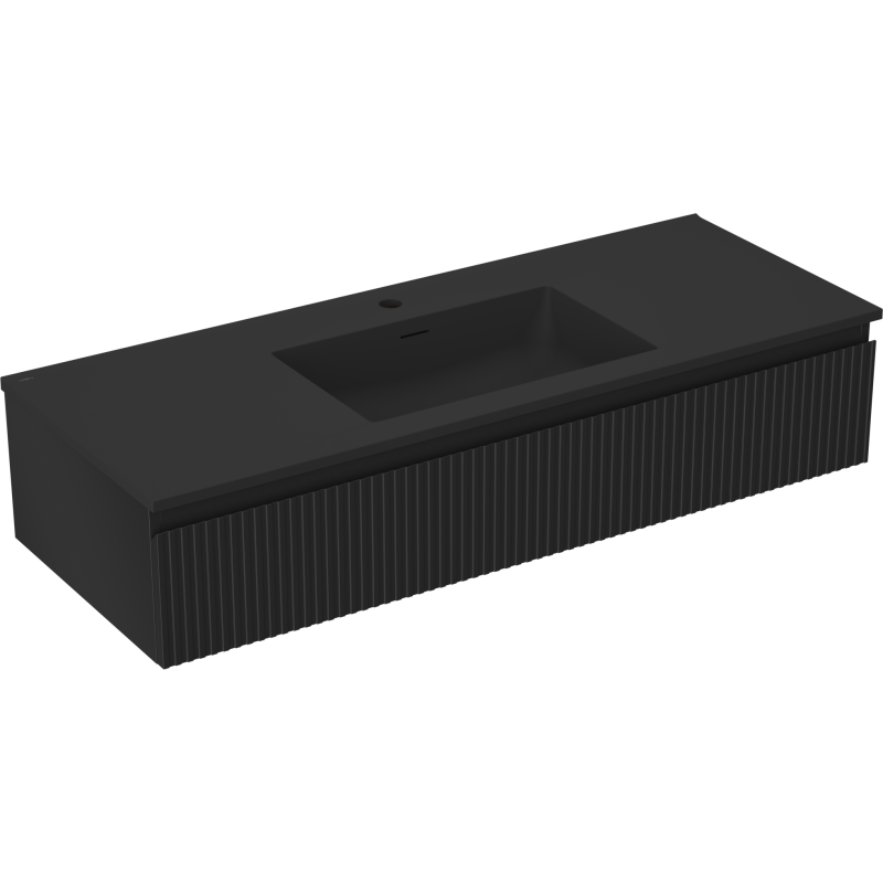 Mexen Rivel kúpeľňová skrinka 120 cm s umývadlom Otis, 1 zásuvka, ryhovaná, čierna matná - 91A20-12023-1-BF71-W18M71