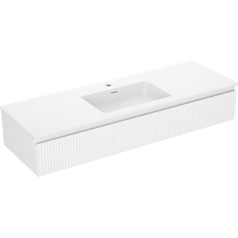 Mexen Rivel kúpeľňová skrinka 140 cm s umývadlom Otis, 1 zásuvka, ryhovaná, biela matná - 91A20-14023-1-BF01-W18M01