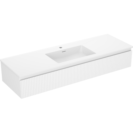 Mexen Rivel kúpeľňová skrinka 140 cm s umývadlom Otis, 1 zásuvka, ryhovaná, biela matná - 91A20-14023-1-BF01-W18M01