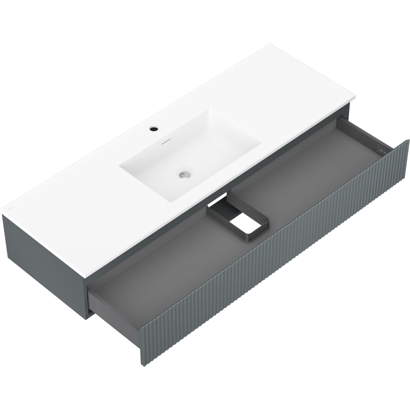 Mexen Rivel kúpeľňová skrinka 140 cm s umývadlom Otis, 1 zásuvka, ryhovaná, grafit mat/biela mat -