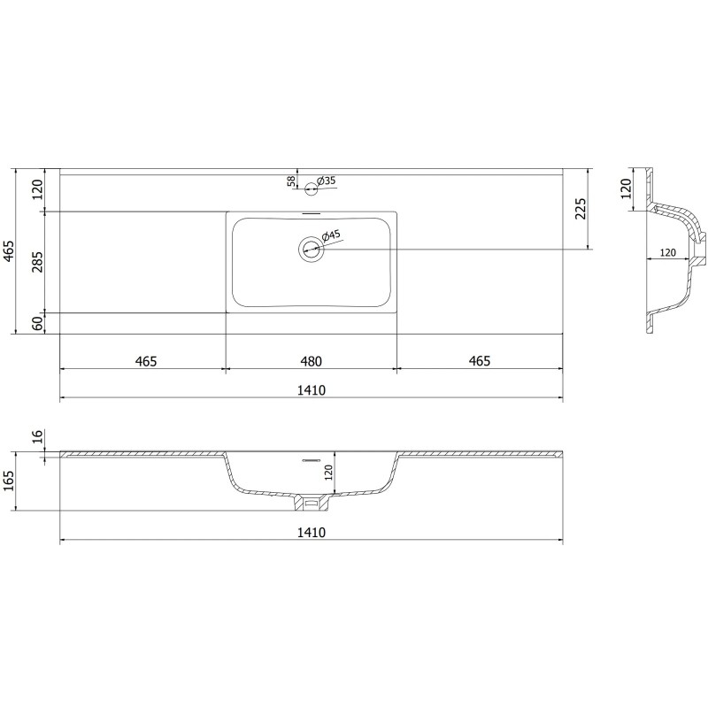 Mexen Rivel kúpeľňová skrinka 140 cm s umývadlom Otis, 1 zásuvka, ryhovaná, grafit mat/biela mat -